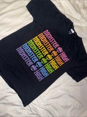 monster high Black Rainbow Text & Skull Graphic Tee